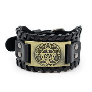 Justerbart Viking Armband Nordiskt Livets Träd och Pentagon Konstskinn