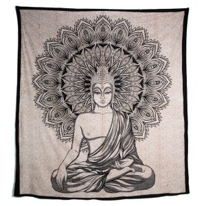 Autentisk Väggbeklädnad Bomull Buddha svart/vit (230 x 200 cm)